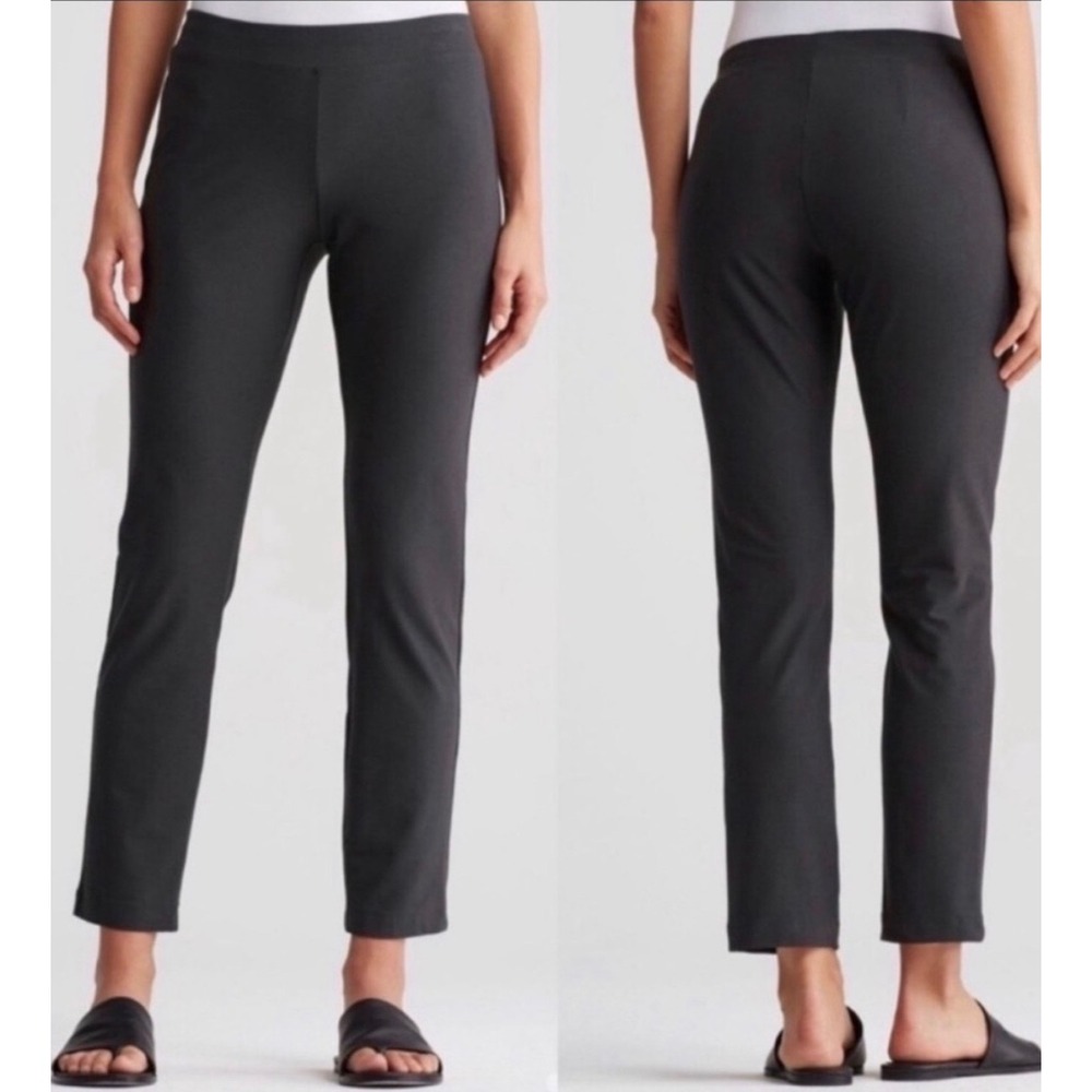 Eileen Fisher Washable Stretch Crepe Slim Pant in Charcoal Gray Size XL